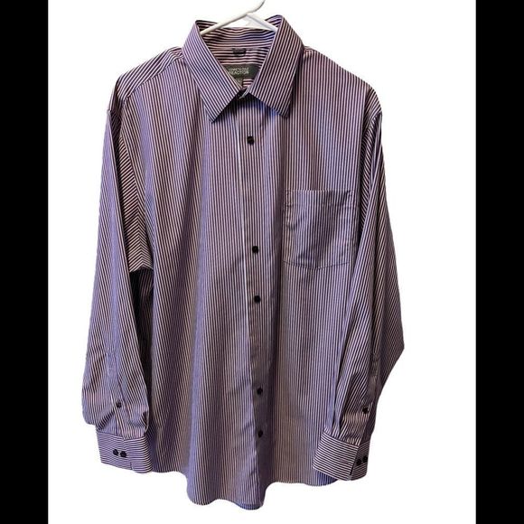Kenneth Cole reaction, long sleeve dress shirt, large, purple white stripes - Picture 1 of 3